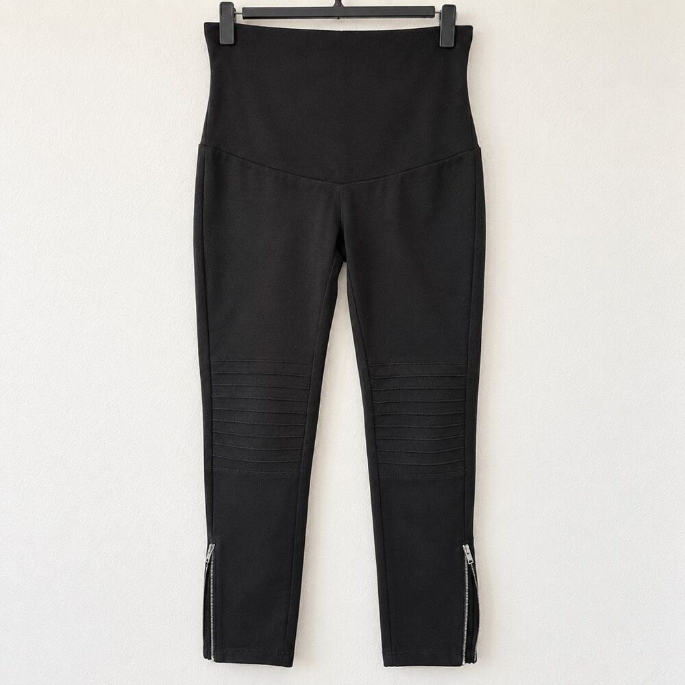 GAP Maternity Full Panel Moto Ponte Pants Black Medium Ankle Zip -Pants